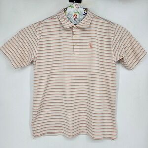 Local Boy Outfitters Shirt Mens Large Striped Polo Short Sleeve Orange FLAWS